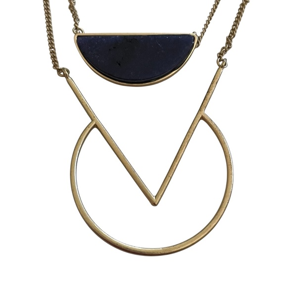 Ali Khan Chic Gold and Navy Geometric Necklace - Picture 4 of 7